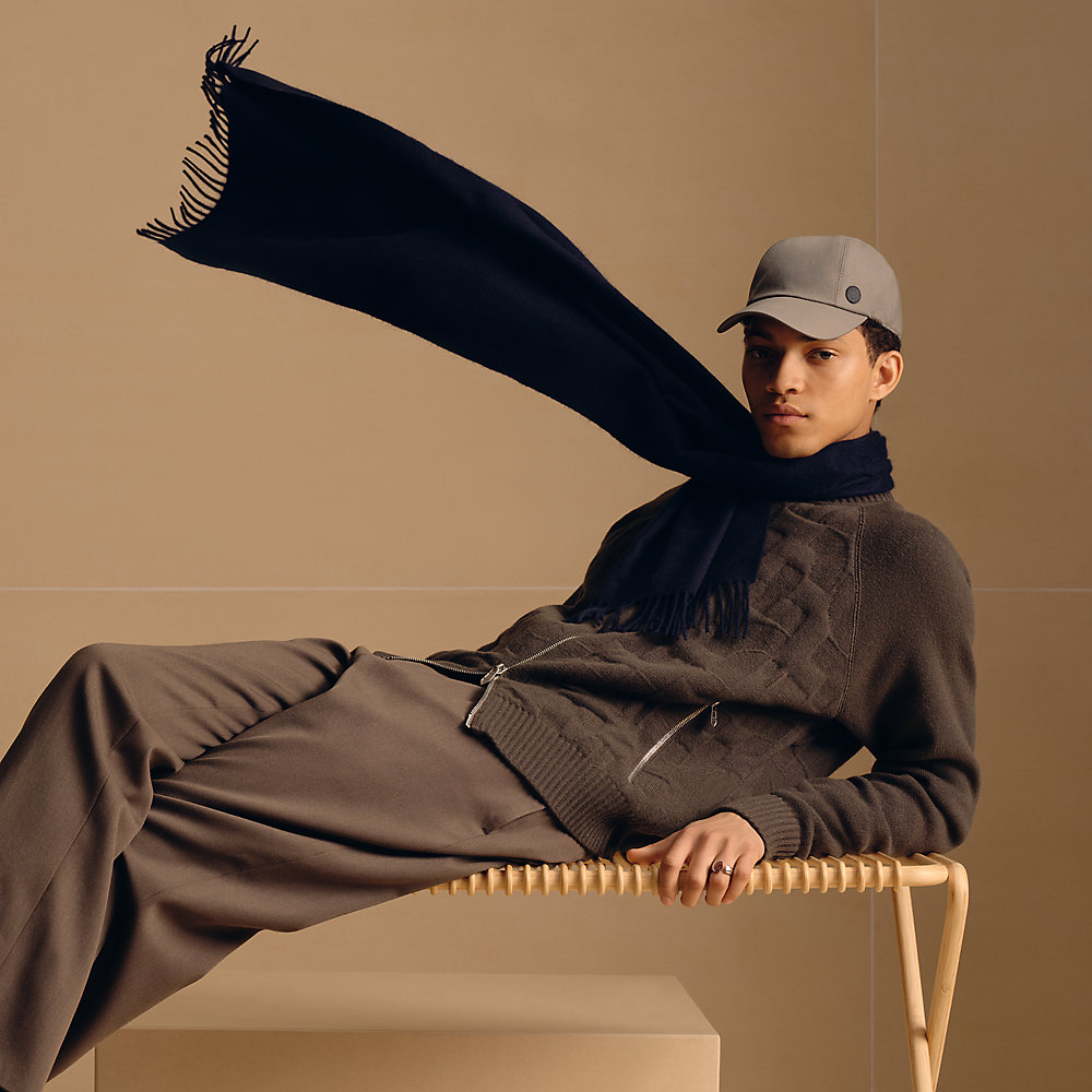 カシミヤマフラー 《ユニ・ブロデ》 - ブルー | Hermès - エルメス